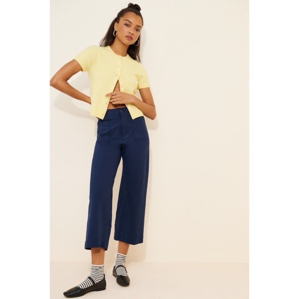 Maeve‎ x Anthropologie The Colette Ponte Pants Navy Blue Wide Leg Crop Size 29 - Picture 3 of 8